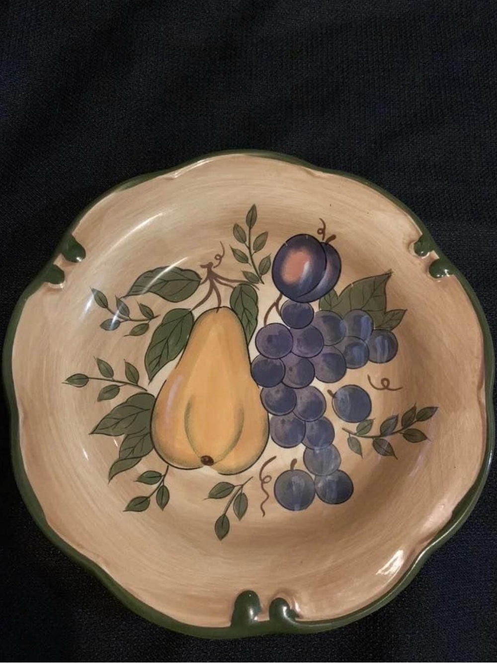 Hand-Painted Fruit Ceramic Serving Bowl - Yellow Pear & Purple Grape Design